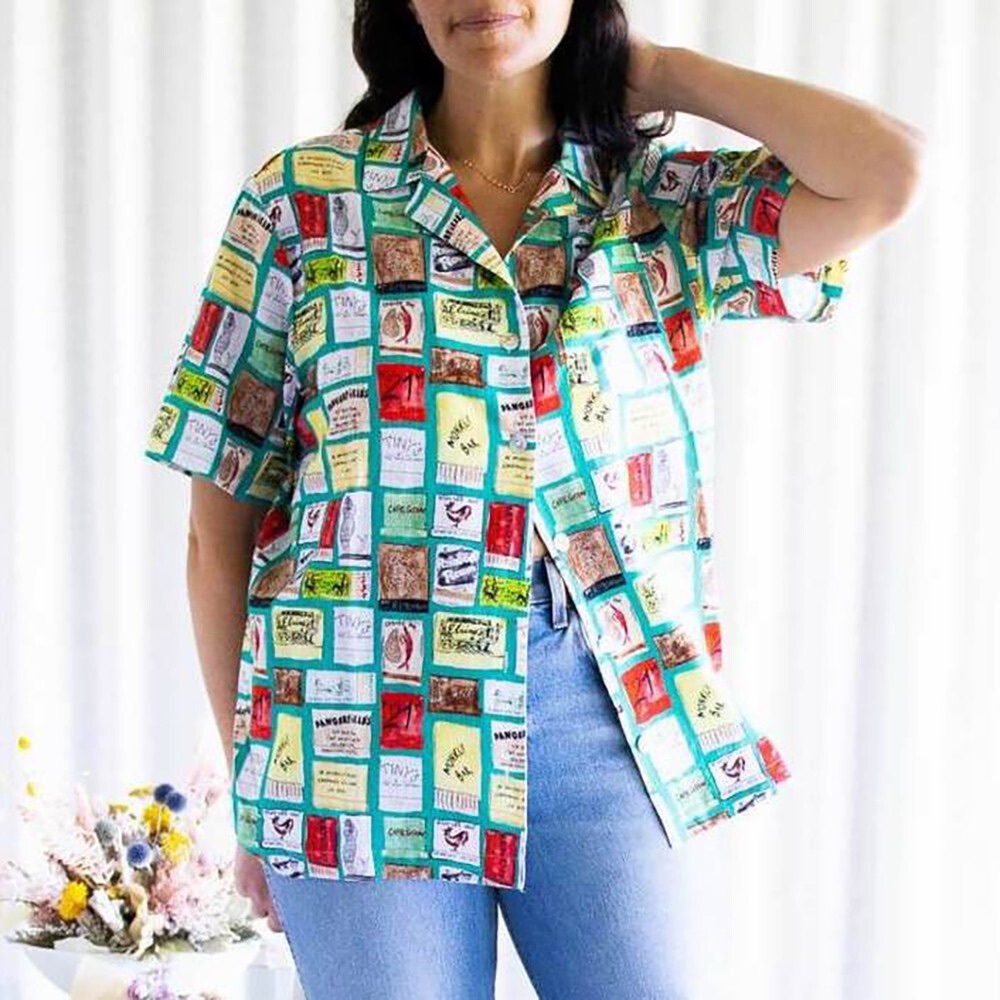 Rachel Antonoff James Camp Shirt Our Place Print Top Matchbook Matches Green M